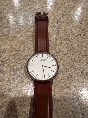 August Steiner Brown Leather Strap Watch with Gold Dial